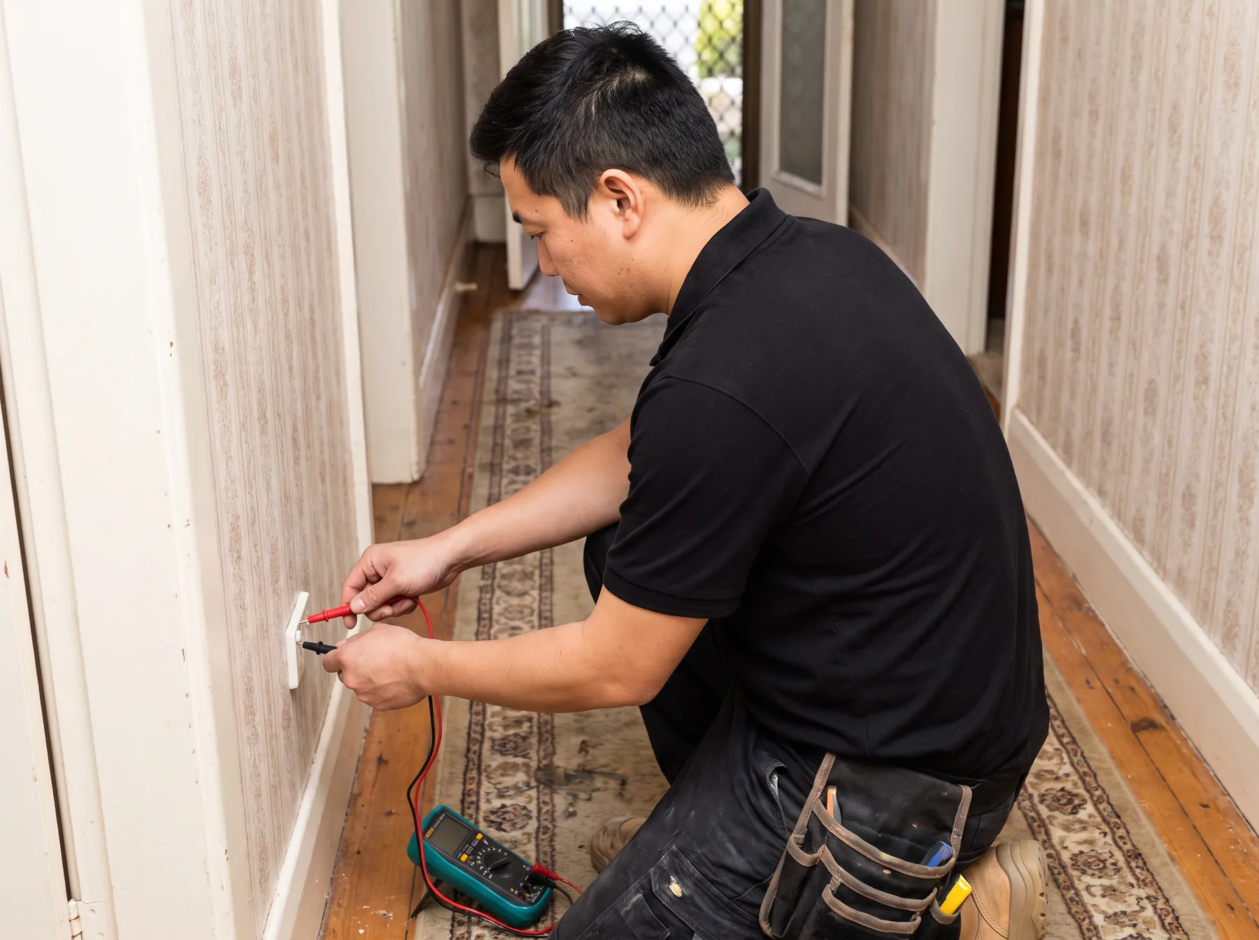 Electrician testing a residential circuit
